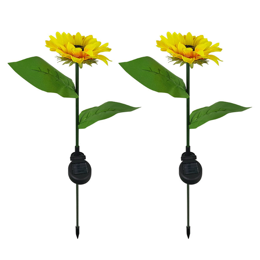 2 Pcs Sunflower Outdoor Solar Power LED Flower Light Waterproof Chrysanthemum Flower Stake Lamp Home Garden Yard Lawn Path Decor