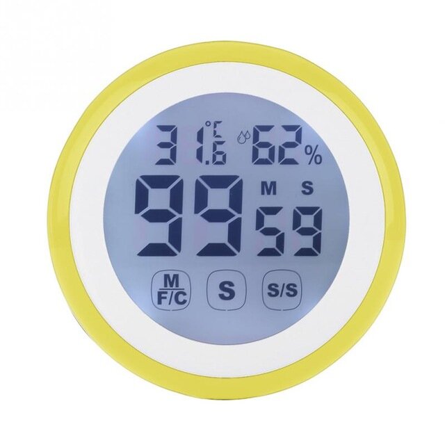 LCD Digital Touch Screen Kitchen Timer Count UP Alarm Clock Temperature And Humidity Me