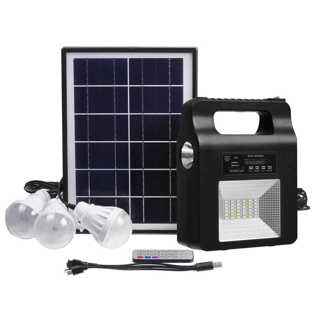 Portable bluetooth Solar Generator System Emergency LED Light Bulb Camping Radio Player+Remote Control