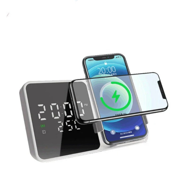 15W Wireless Charger & Alarm Clock for iPhone 15, Samsung Z Flip4 - Fast Qi Charging, Temp Display