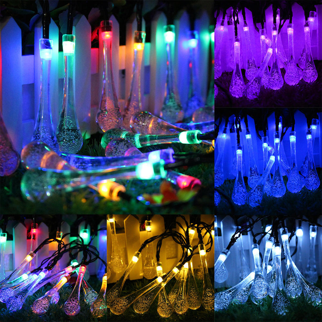 Solar Powered Outdoor 50 LED Droplet Fairy String Light Wedding Christmas Party Home Decor Lamp DC3V