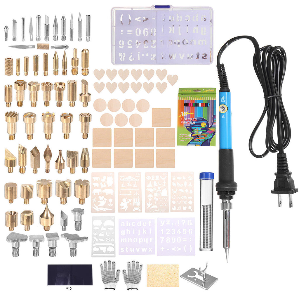 128Pcs 60W Electric Soldering Iron Kit Engraving Pen Wood Burning Pyrography Craft Tool