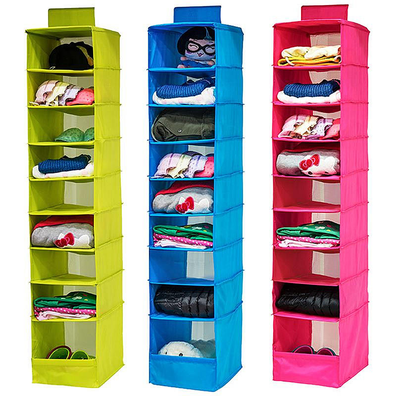 9 Shelves Hanging Closet Wardrobe Clothes Rack Storage Organizer Bag Blanket