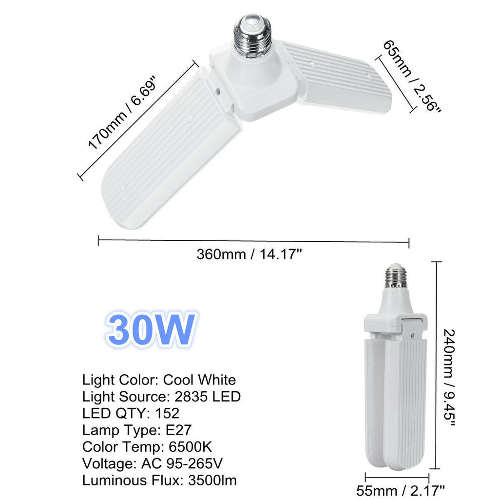 E27 Two Three Four Leaves Deformable Foldable LED Garage Shop Work Light Bulb Ceiling Lamp AC95-265V