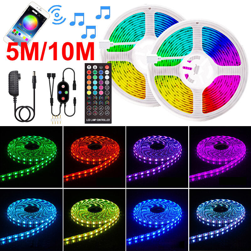 5/10M 12V LED Strip Lights 5050 RGB COLOUR CHANGING bluetooth APP Remote Music Smart Strips Christmas Decorations Clearance Christmas Lights