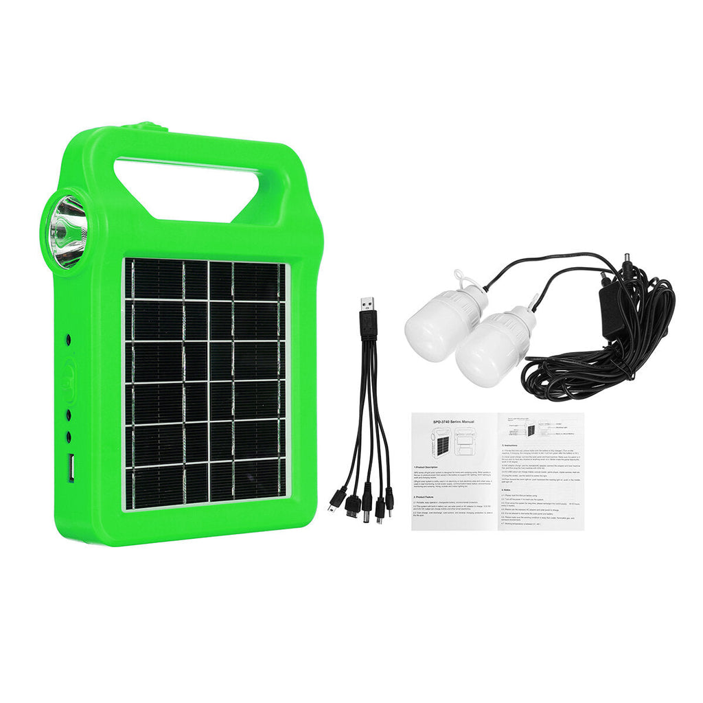 5 In 1 Solar Generator System Portable Emergency Light Camping Lamp with 2PCS 3W LED Bulb