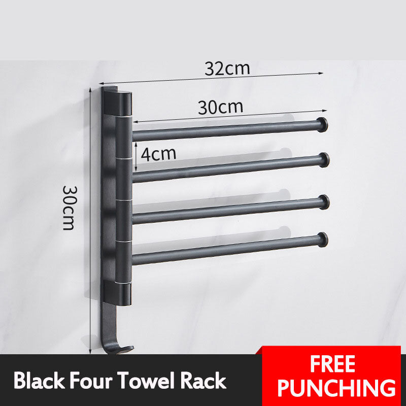 Aluminum Wall Mount Towel Rail Rack Rotatable Holders 2/3/4/5 Storage Hanger