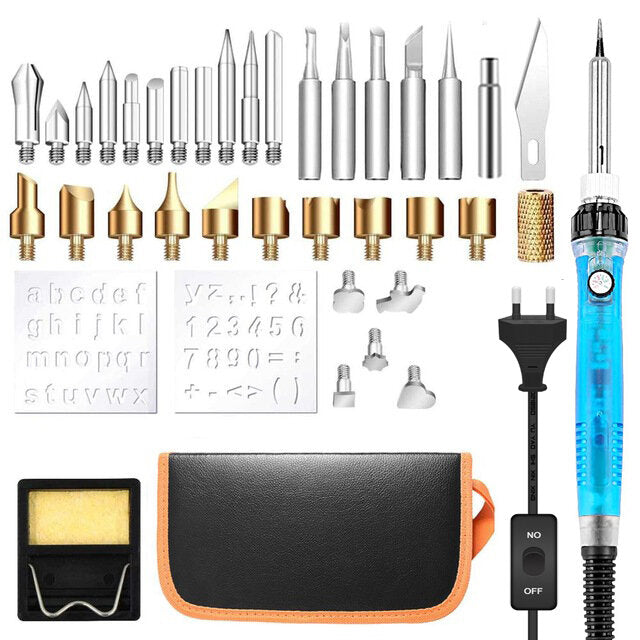 DIY 99Pcs Wood Burning Kit Engraving Tool with Switch Thermostat Soldering Iron Pen Kit