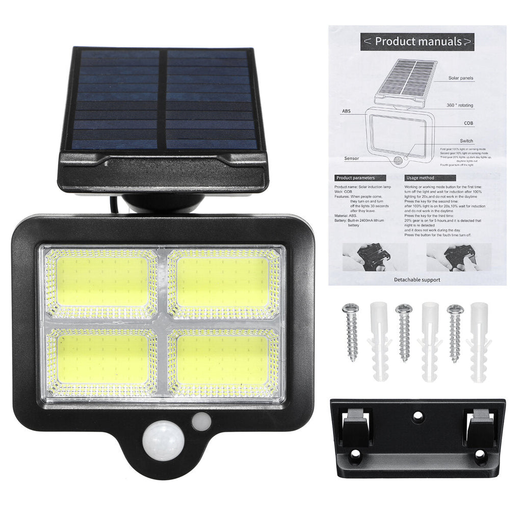 66LED/66COB/120COB/128COB/140COB LED Solar Power PIR Motion Sensor Wall Light 3 Modes Outdoor Waterproof Garden Lamp