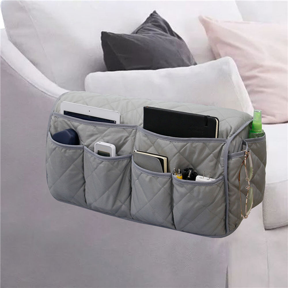 Armrest Bag Bedside Sofa Storage Organizer with 6 Pockets for Laptop Notebook Books Phone