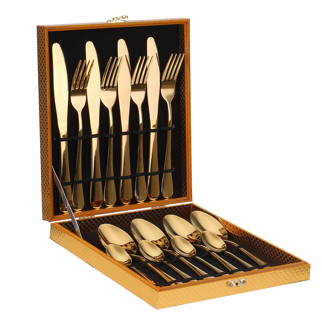 16PCS Cutlery Set Stainless Steel Rainbow Fork Spoon Kitchen Dinnerware Sets With Storage Box