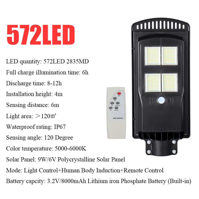 286/572/858LED Solar Street Light Motion Sensor Outdoor Wall Lamp with Timing Function + Remote Control