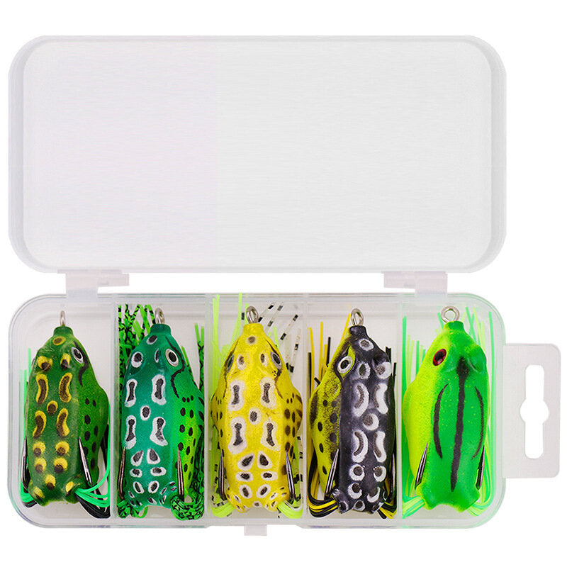 5/15 Pcs Frog Fishing Lure Soft Artificial 3D Eyes Silicone Fishing Tackle Baits with Storage Box