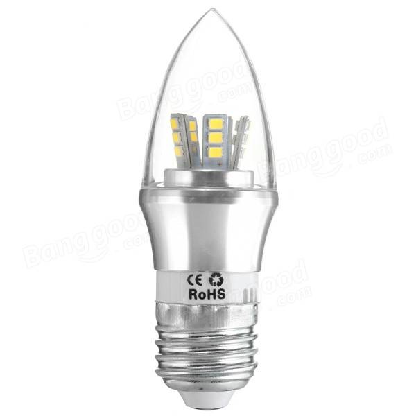 E27/E14/E12/B22/B15 6W LED Warm White/White 25SMD 2835 Silver Candle Light Bulb Lamp 220V