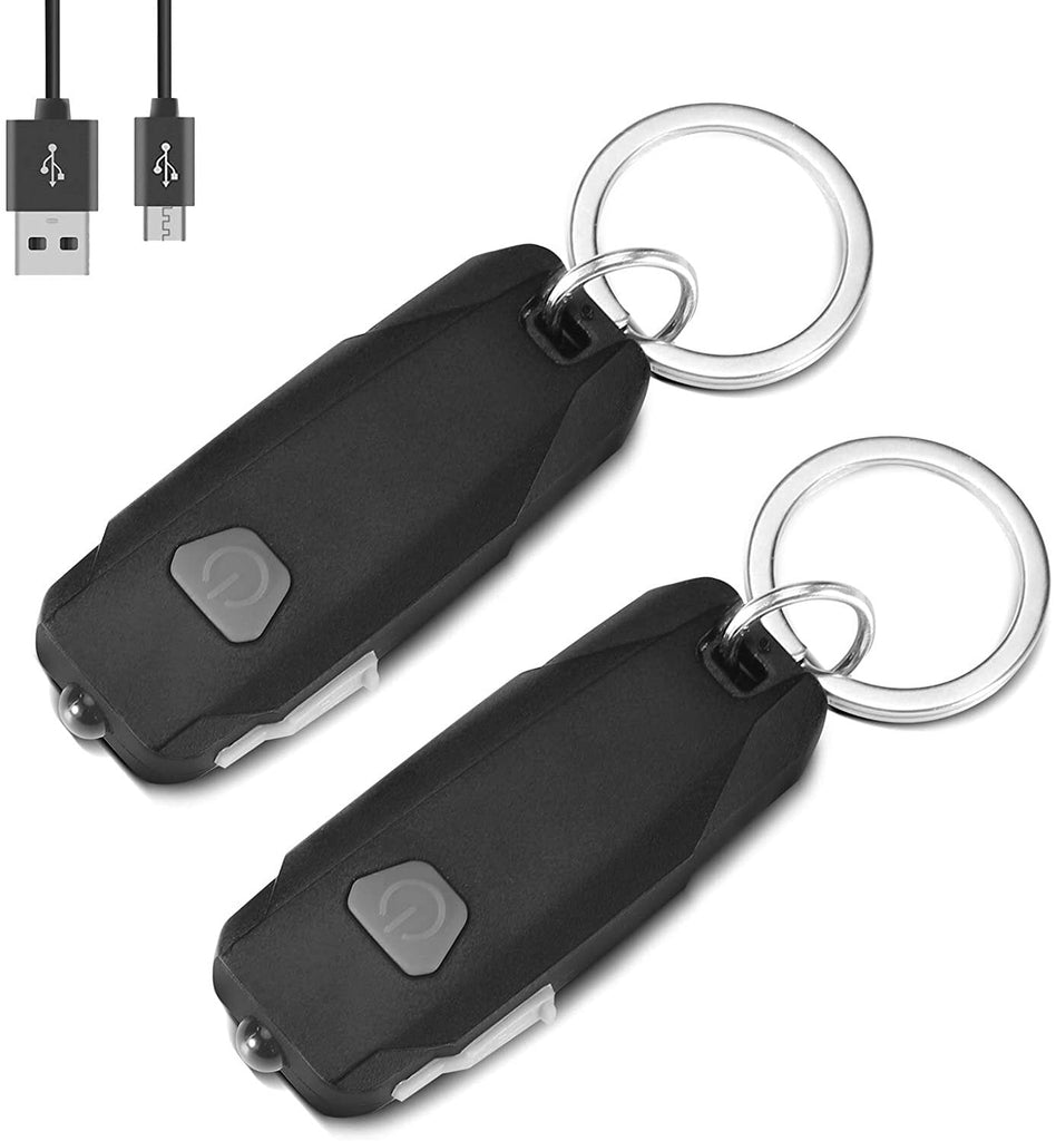 2 Pack Mini Led Lights, Portable USB Rechargeable Ultra Bright Keychain Flashlight with 2 Level Brightness Key Ring Torch