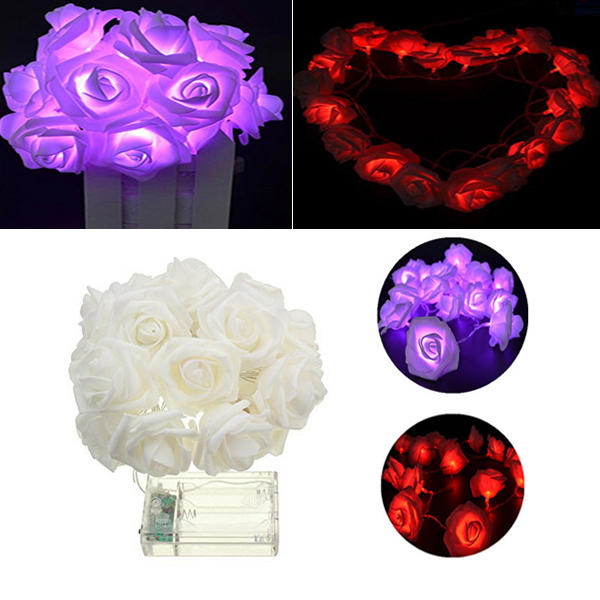 Battery Powered 20LEDs Red Purple Rose Flower Indoor Fairy String Light for Christmas Wedding Patio