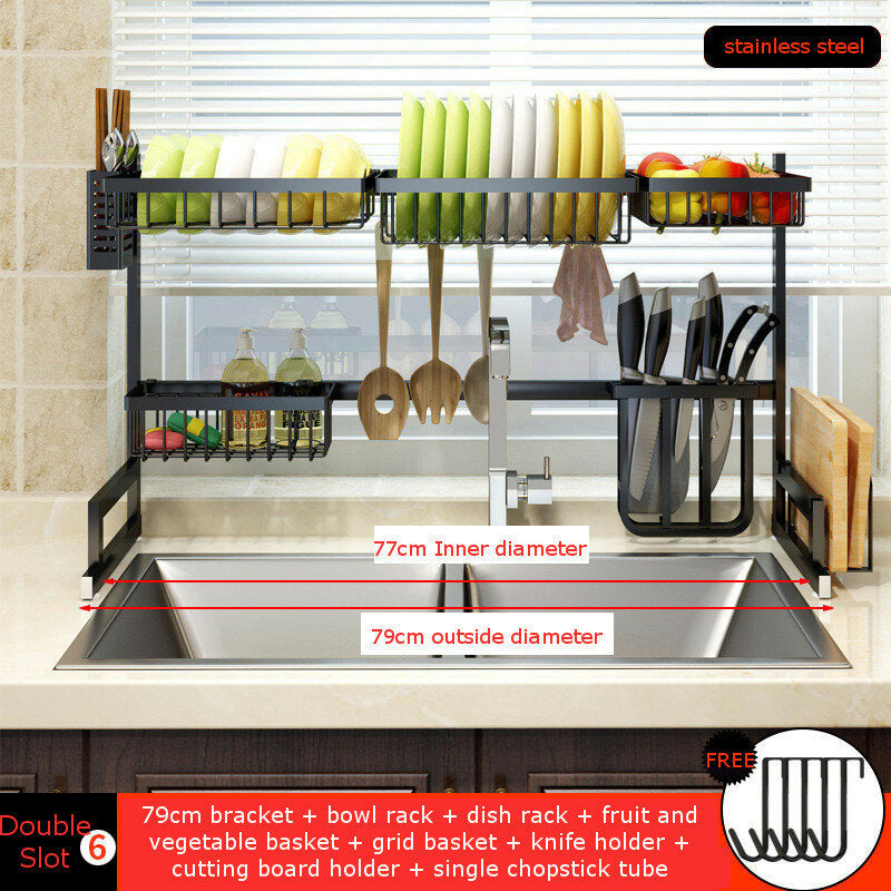 2 Layers Stainless Steel Over Sink Dish Drying Rack Storage Multifunctional Arrangement for Kitchen Counter