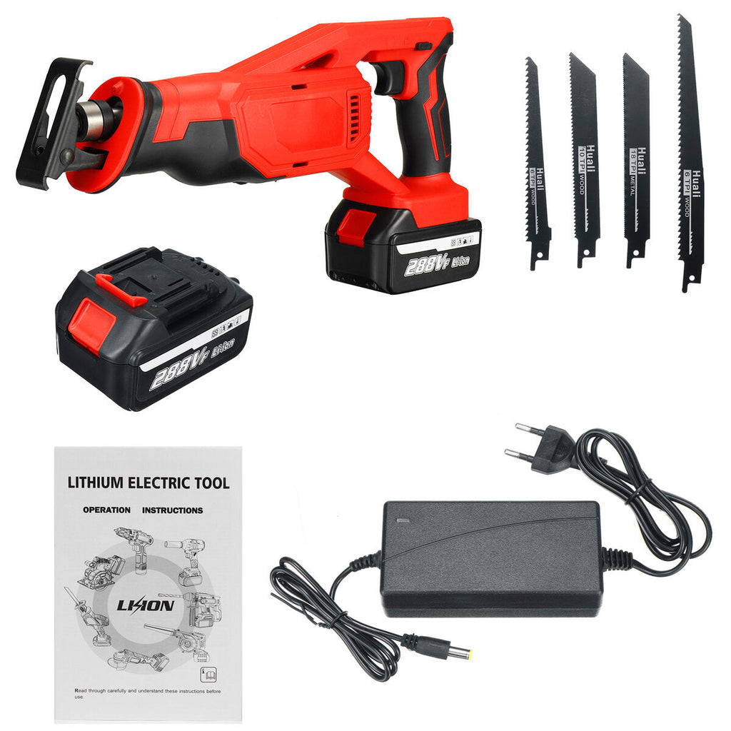 Li-ion Cordless Reciprocating Saw Rechargeable Electric Recip Sabre Saw W/ 4pcs Blade & 1pc Battery