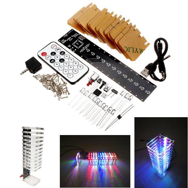 13 Segments Audio Light Column Light Cube Set Remote Control DIY Electronic Music Spectrum Kit