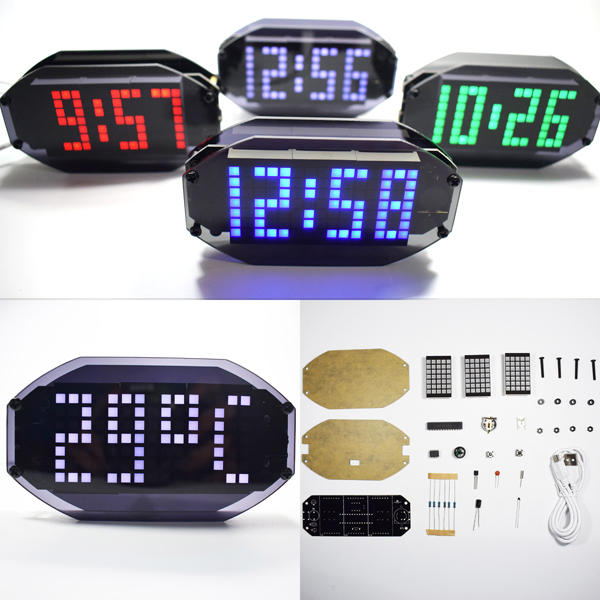 DIY Black Mirror LED Matrix Desktop Alarm Clock Kit