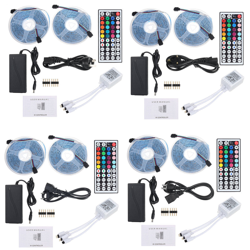 Waterproof 2*5M SMD2835 LED Strip Light Kit RGB Flexible Outdoor Tape Lamp with 5A Power Adapter + 44keys IR Remote Control