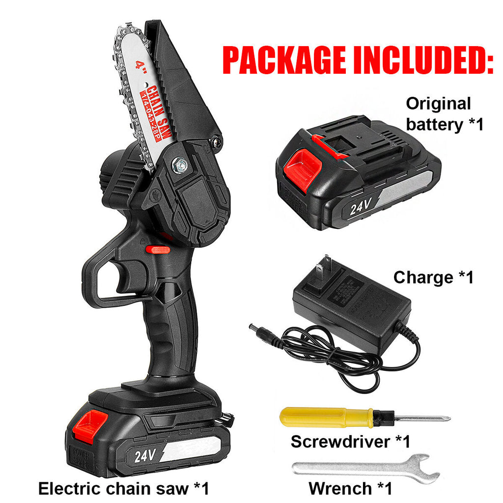 4 Inch Electric Chainsaws Rechargeable Portable Chain Saw Woodworking Tool Wood Cutter W/ 1/2 Battery