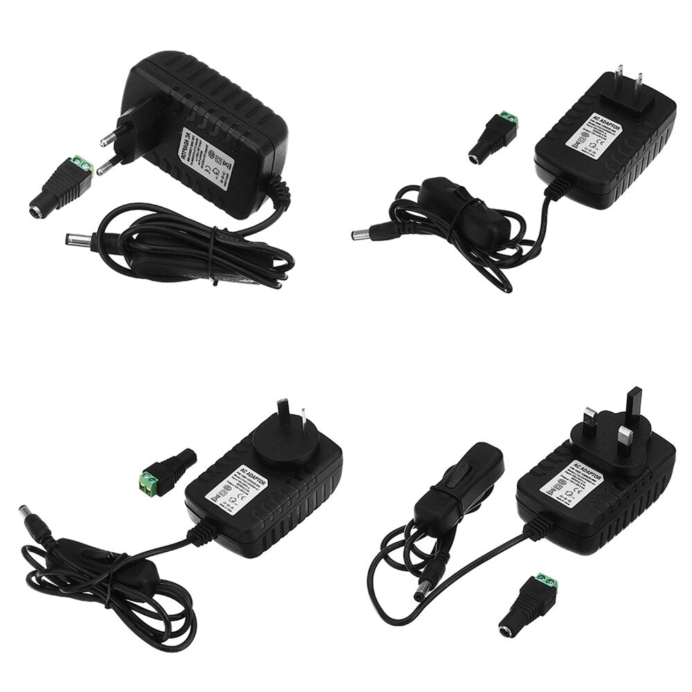 AC85-265V to DC12V 2A 24W Power Supply Adapter with Switch for LED Strip Light