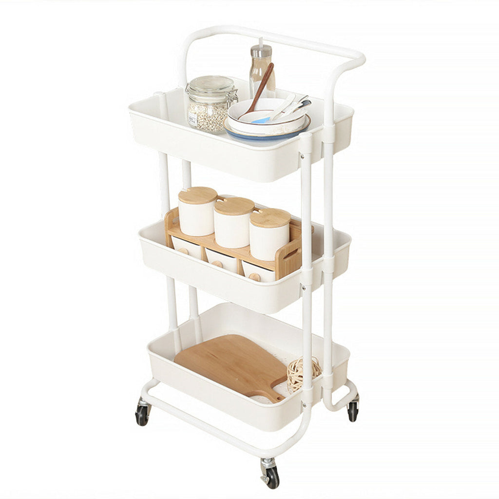 Multifunctional 3-Tier Storage Rack Trolley Rolling Utility Cart Home Kitchen Storage Rack