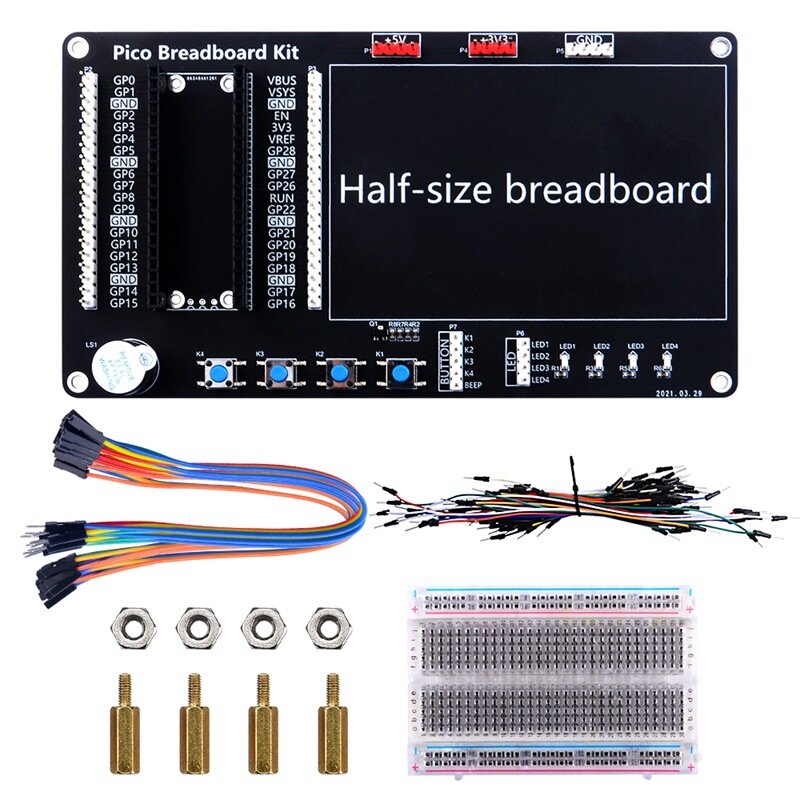 Expansion Board Experimental Learning Platform DIY Kit with LED Light Buzzer Button for Raspberry Pi Pico