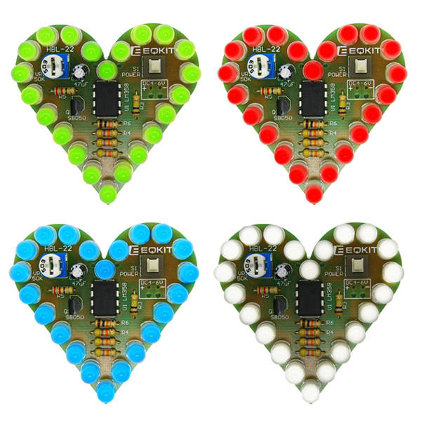 Heart Shaped Light Kit DIY LED Flash Breathing Light Parts Red Green Blue White Color Optional