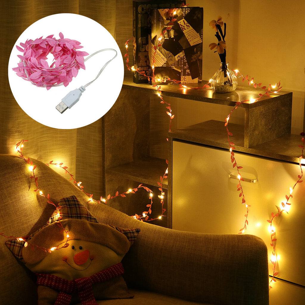 2/3/5/10M Pink LED Leaves Ivy Garland Fairy String Light Party Xmas Garden