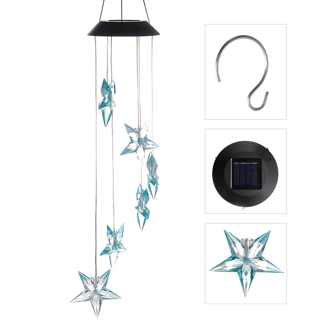 Solor Powered Star Wind Chime Light Outdoor Garden Waterproof Hanging Lamp Decor