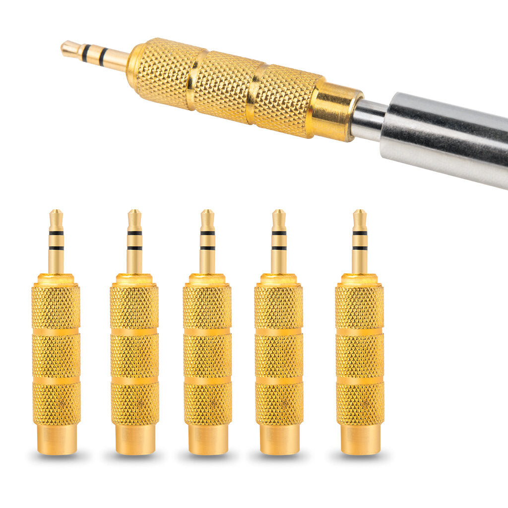 5Pcs/ 1Set Golden Metal 6.5mm Male To 3.5mm Female Audio Adapter Stereo AUX Converter Amplifier