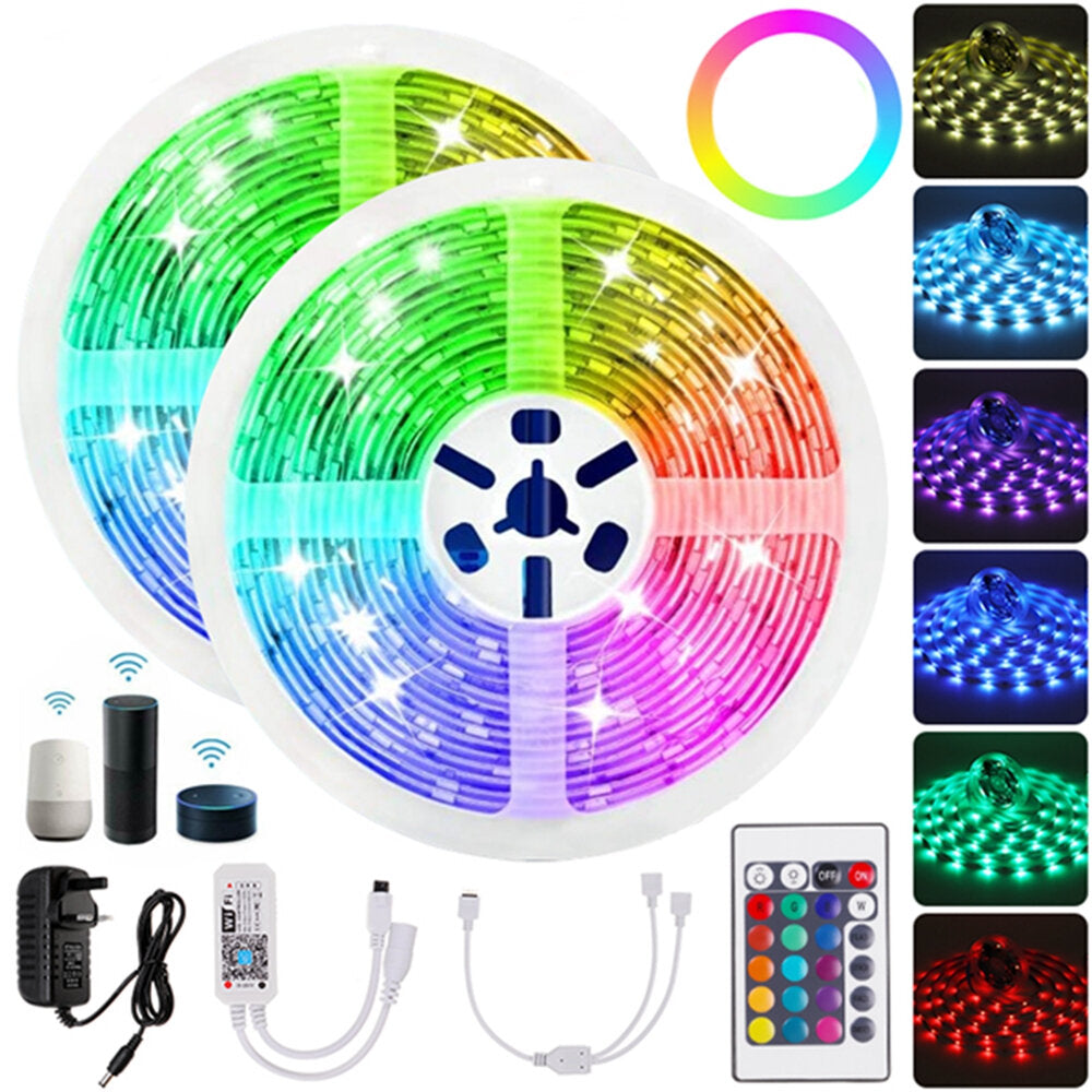 10M RGB LED Light Strip Non-waterproof 5050SMD 24 Key Remote Control Tape Lamp Works with Alexa Google Home