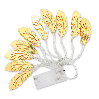 1.6M 10LEDs Feather Shaped Iron Gold Indoor Fairy String Light For Wedding Christmas