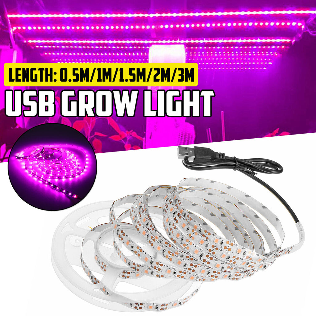 0.5M/1M/1.5M/2M/3M LED Grow Strip Light Full Spectrum USB Flower Seeds Plant Hydroponic Indoor Lamp 5V