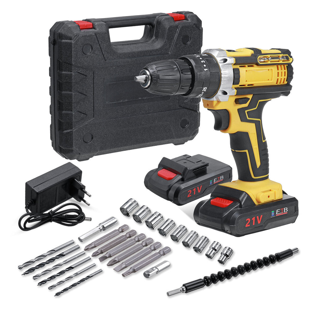 18500mAh 10mm Cordless Impact Drill Rechargeable 2 Speeds LED Electric Drill W/ 1/2pcs Battery