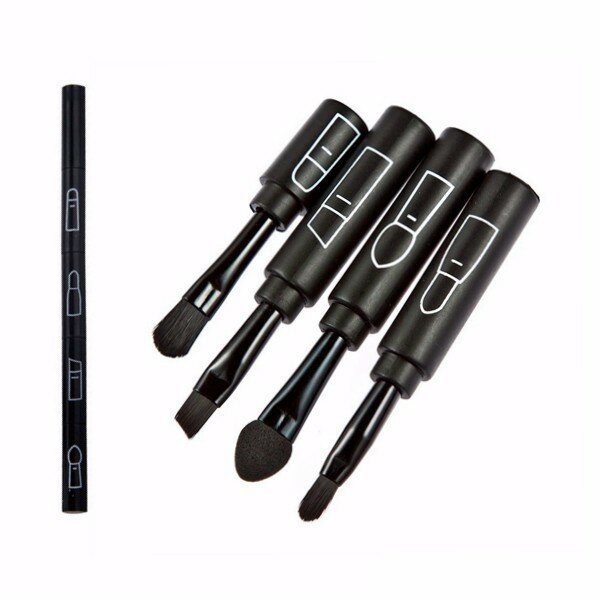 4 In 1 Black Eye Makeup Brushes Kit Eyebrow Lip Shaving Sponge Eyeshadow Brush Cosmetic Tool