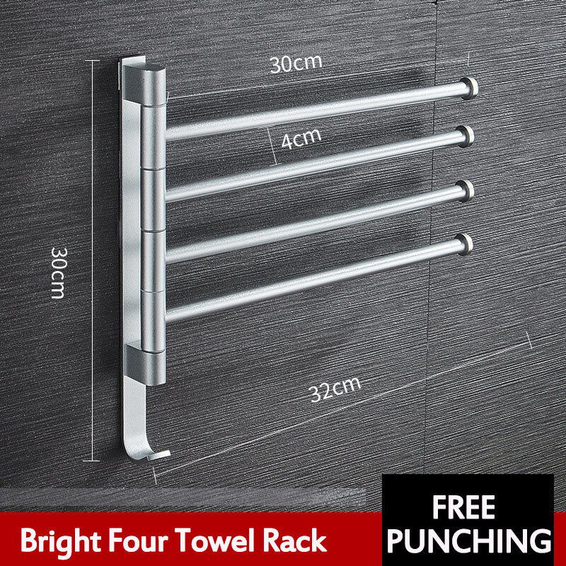 Aluminum Wall Mount Towel Rail Rack Rotatable Holders 2/3/4/5 Storage Hanger