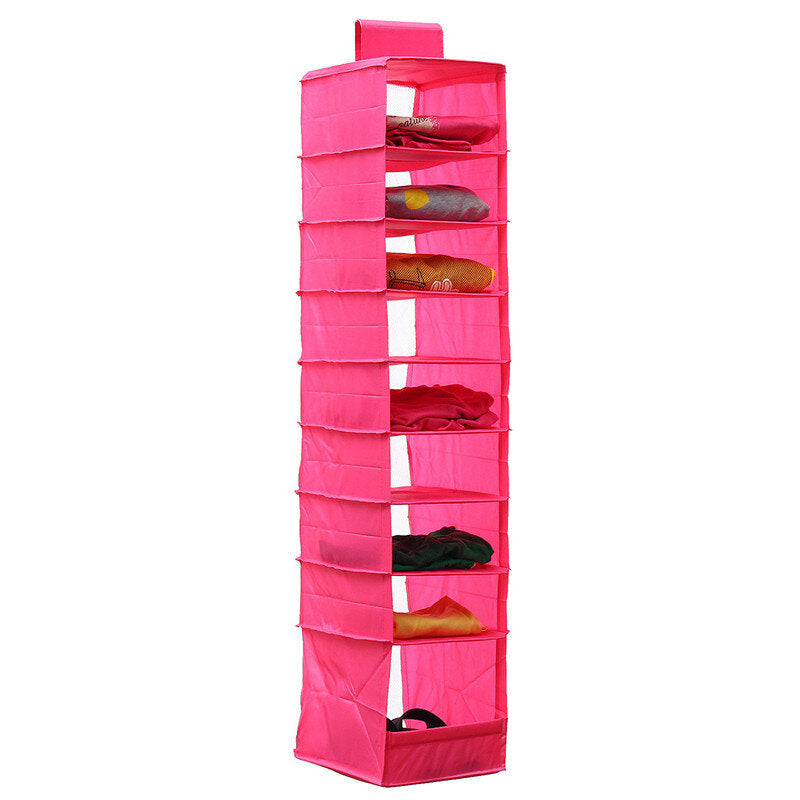 9 Shelves Hanging Closet Wardrobe Clothes Rack Storage Organizer Bag Blanket