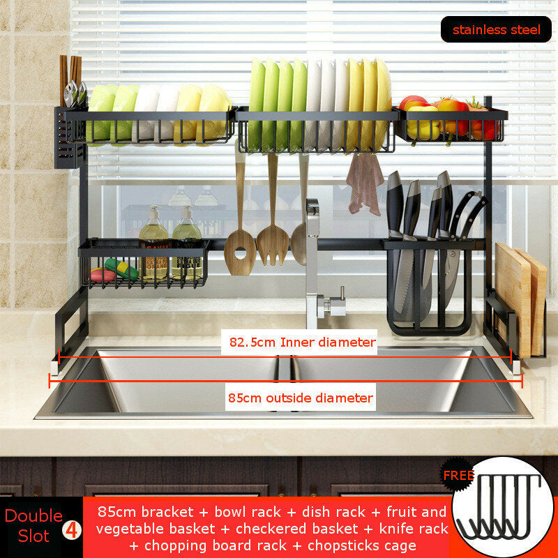 2 Layers Stainless Steel Over Sink Dish Drying Rack Storage Multifunctional Arrangement for Kitchen Counter