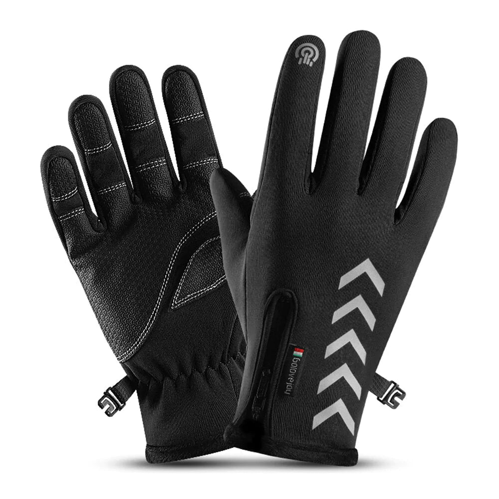 Cycling Warm Gloves Season Outdoor Waterproof Sports Anti-skid Five-finger Touch Screen Night Riding Highlight Reflective Gloves