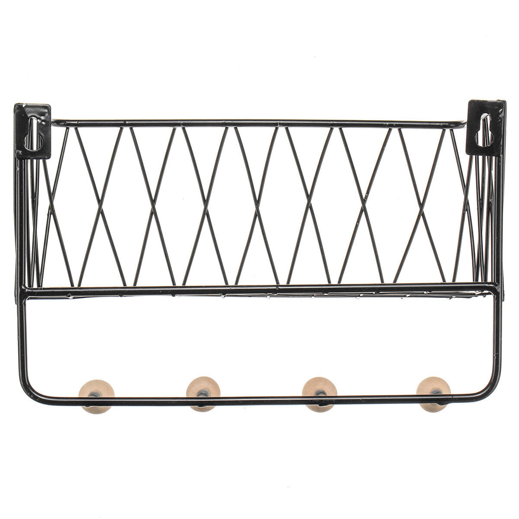 Industrial Metal Wire Wood Wall Shelf Rack Modern Loft Dorm Storage Shelf