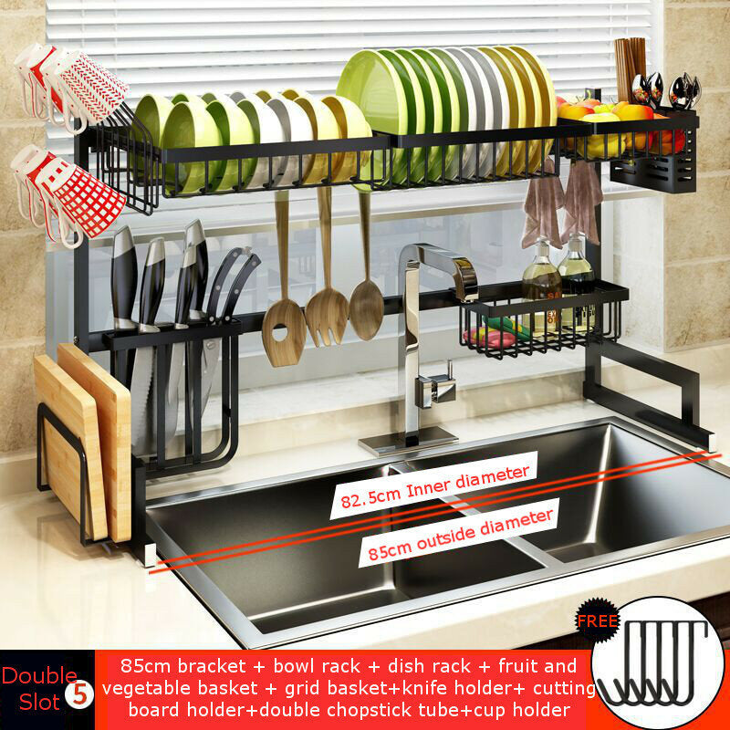 2 Layers Stainless Steel Over Sink Dish Drying Rack Storage Multifunctional Arrangement for Kitchen Counter