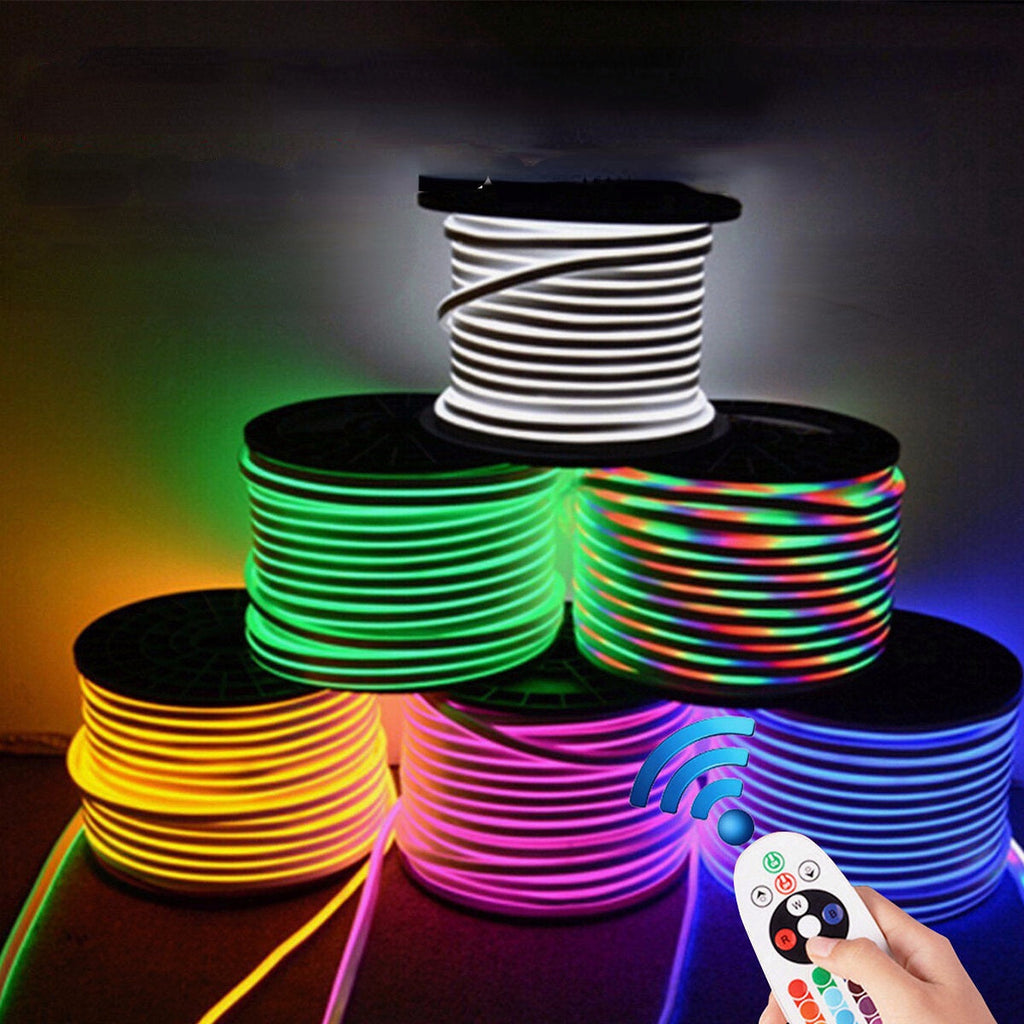 1M/5M/10M 220V 5050RGB LED Strip 60LED/M Waterproof Tape Neon Flex Lights Rope Plug