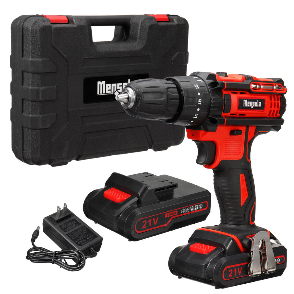 21V 3 In 1 Cordless Drill Power Drill Driver Hammer Combo Kit Double Speed with LED lighting 2Pcs 2.0Ah Battery