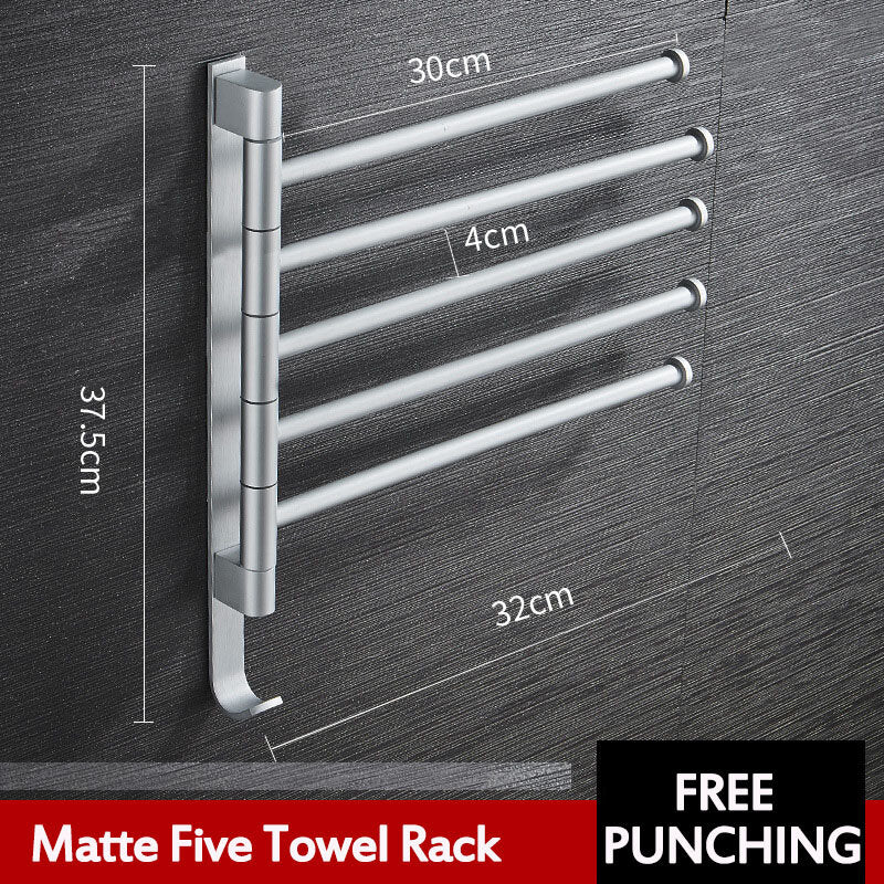 Aluminum Wall Mount Towel Rail Rack Rotatable Holders 2/3/4/5 Storage Hanger