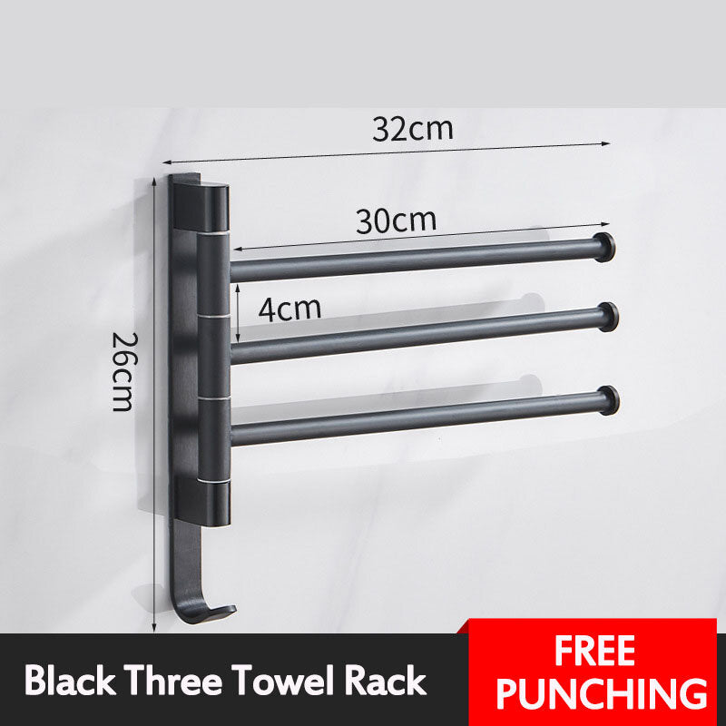 Aluminum Wall Mount Towel Rail Rack Rotatable Holders 2/3/4/5 Storage Hanger