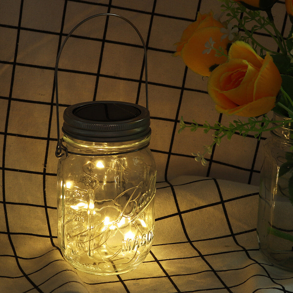 Solar Powered Mason Jar Lid 20LEDs Fairy String Light Hanging Party Garden Home Decor