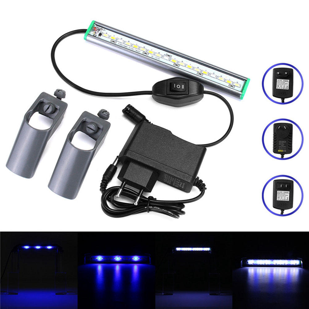 20cm 18 LED Fish Tank Aquarium Light White Blue Lamp Clip on Waterproof Bar AC110-240V